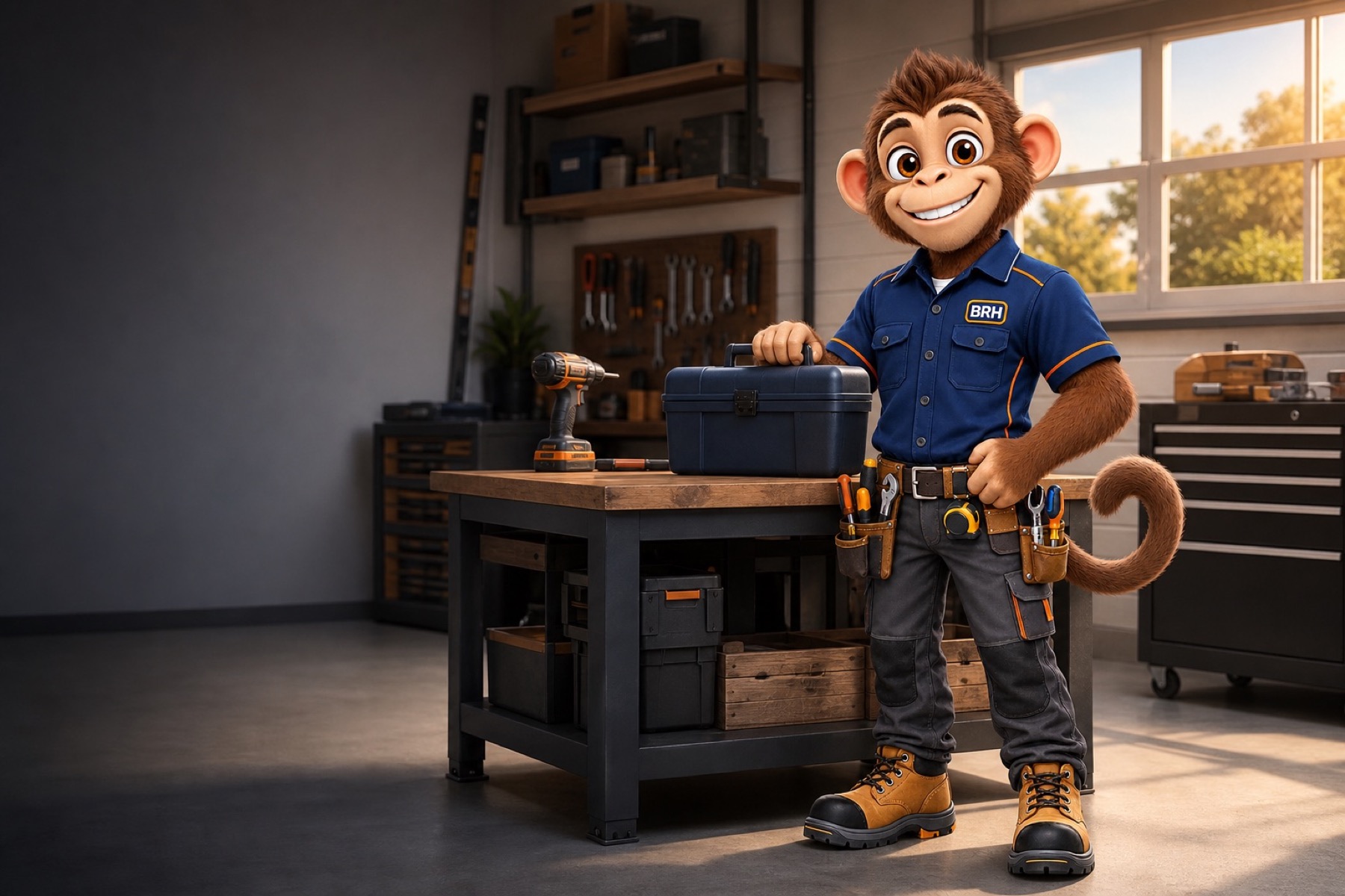 BenRepairHub mascot in a professional repair workshop